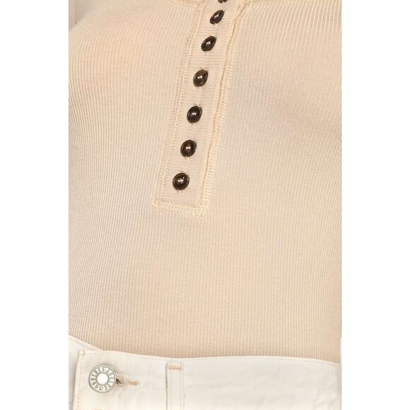 Lulus Simply the Best Beige Short Sleeve Button-Front Tee M NWT - Picture 4 of 8